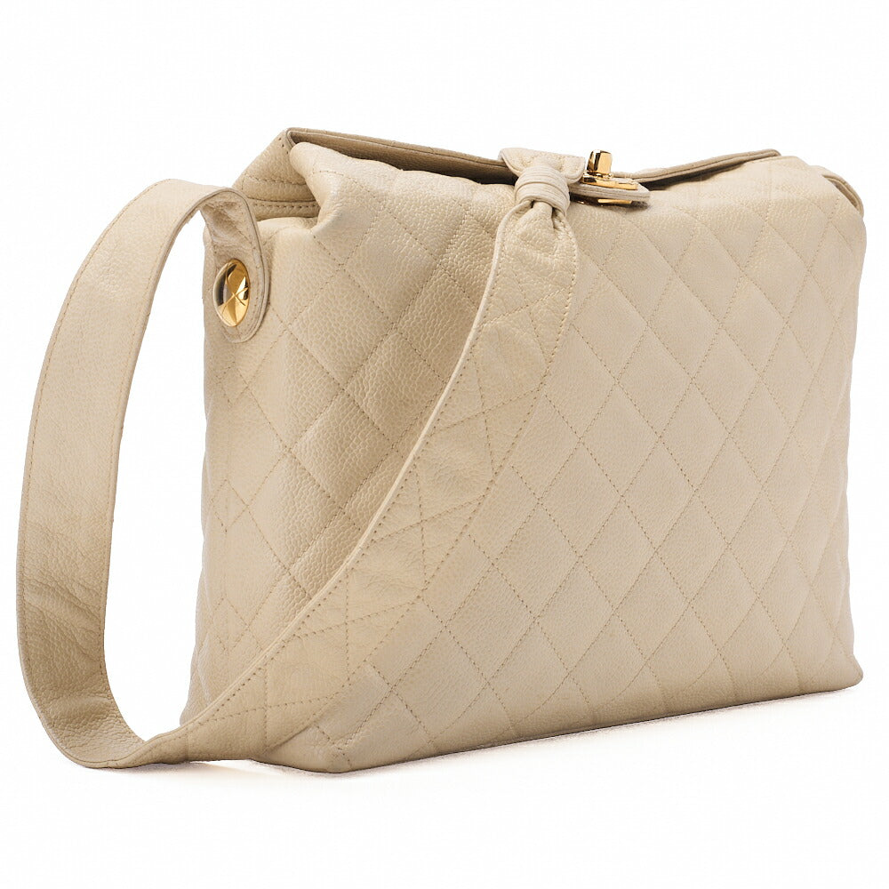 CHANEL Matlasse Upper Coco Mark Shoulder Bag Caviar Skin Beige Gold-Tone Hardware, Pre-Owned