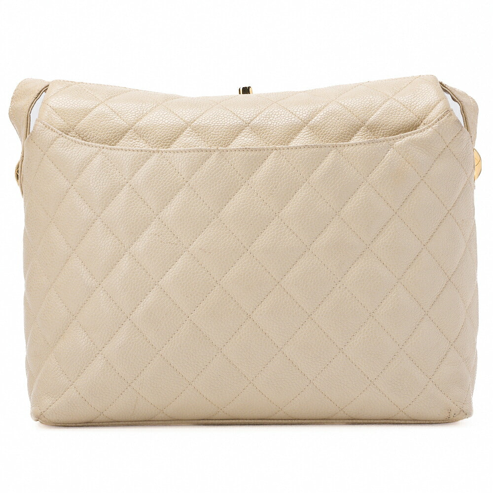 CHANEL Matlasse Upper Coco Mark Shoulder Bag Caviar Skin Beige Gold-Tone Hardware, Pre-Owned