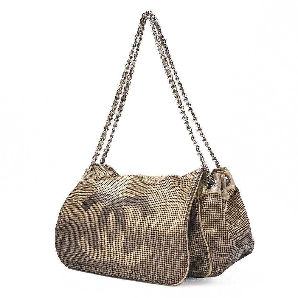 CHANEL Shoulder Bag Coco Mark Full Flap Leather Gold Silver-Tone Hardware, Pre-Owned