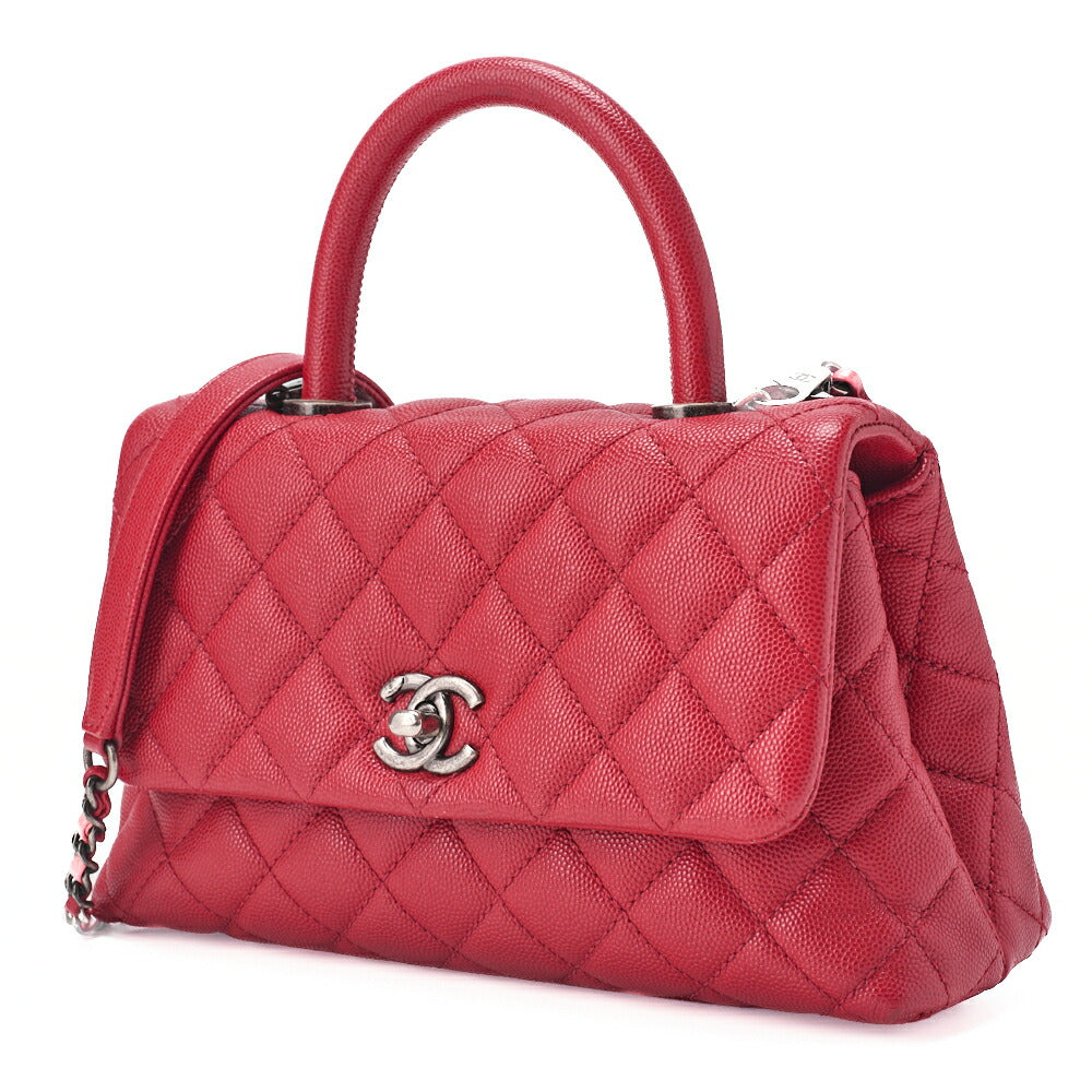 CHANEL Chain Shoulder Bag Matlasse Coco Handle 2WAY Handbag Caviar Skin Red Silver-Tone Hardware, Pre-Owned