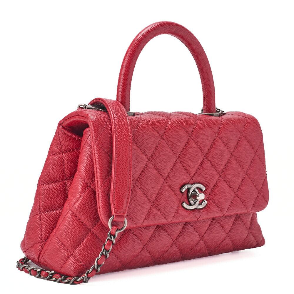 CHANEL Chain Shoulder Bag Matlasse Coco Handle 2WAY Handbag Caviar Skin Red Silver-Tone Hardware, Pre-Owned