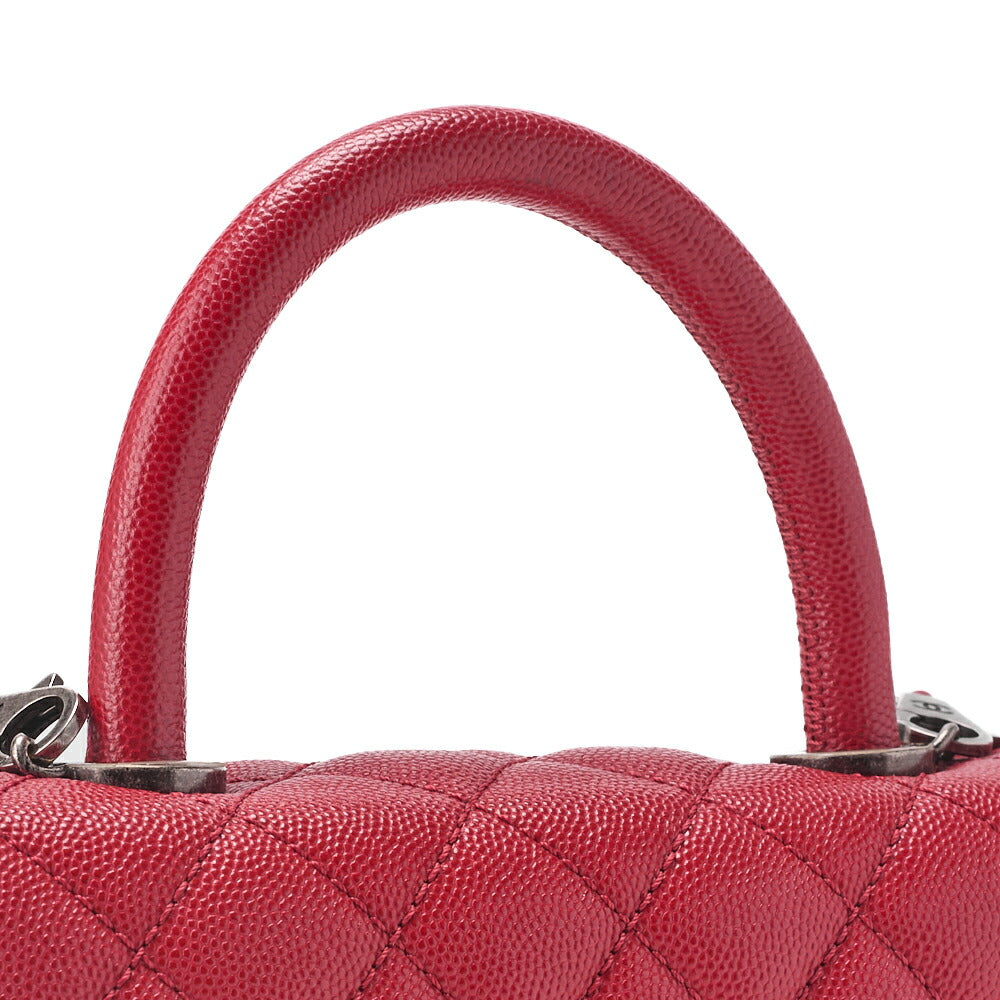 CHANEL Chain Shoulder Bag Matlasse Coco Handle 2WAY Handbag Caviar Skin Red Silver-Tone Hardware, Pre-Owned
