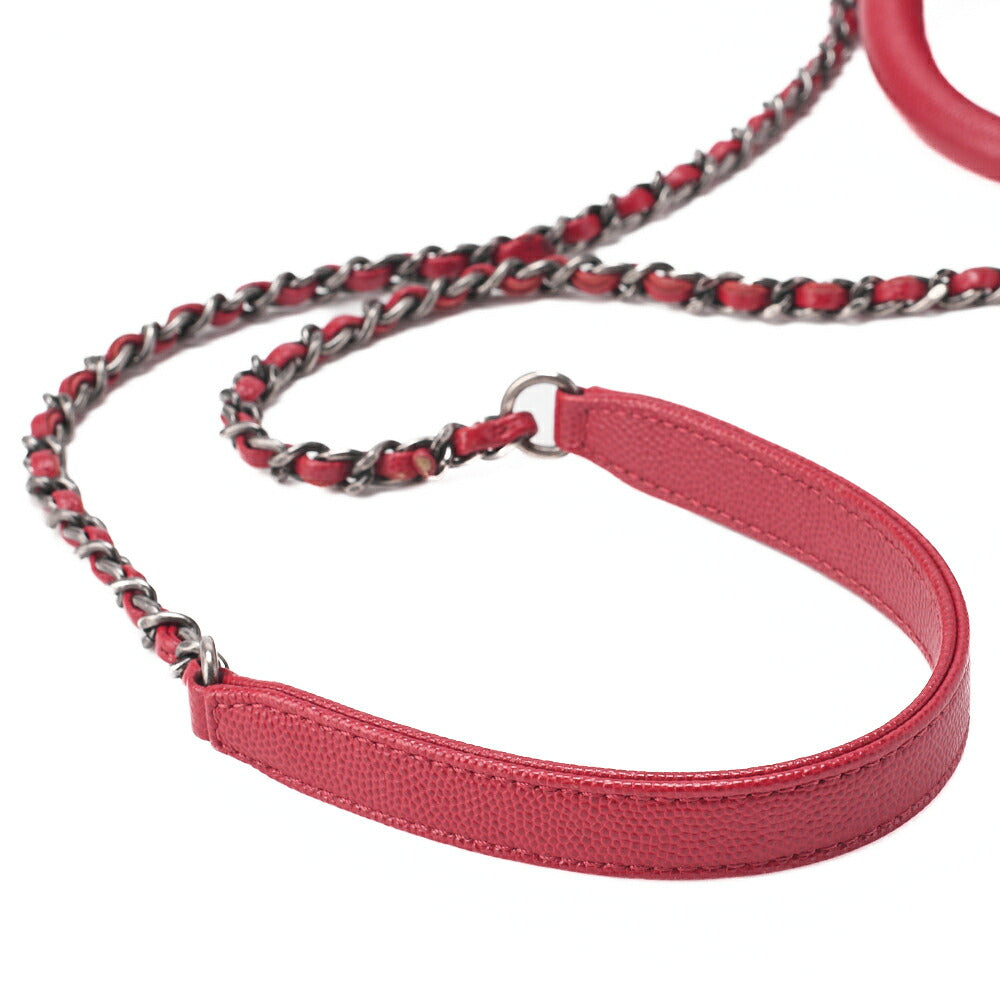 CHANEL Chain Shoulder Bag Matlasse Coco Handle 2WAY Handbag Caviar Skin Red Silver-Tone Hardware, Pre-Owned