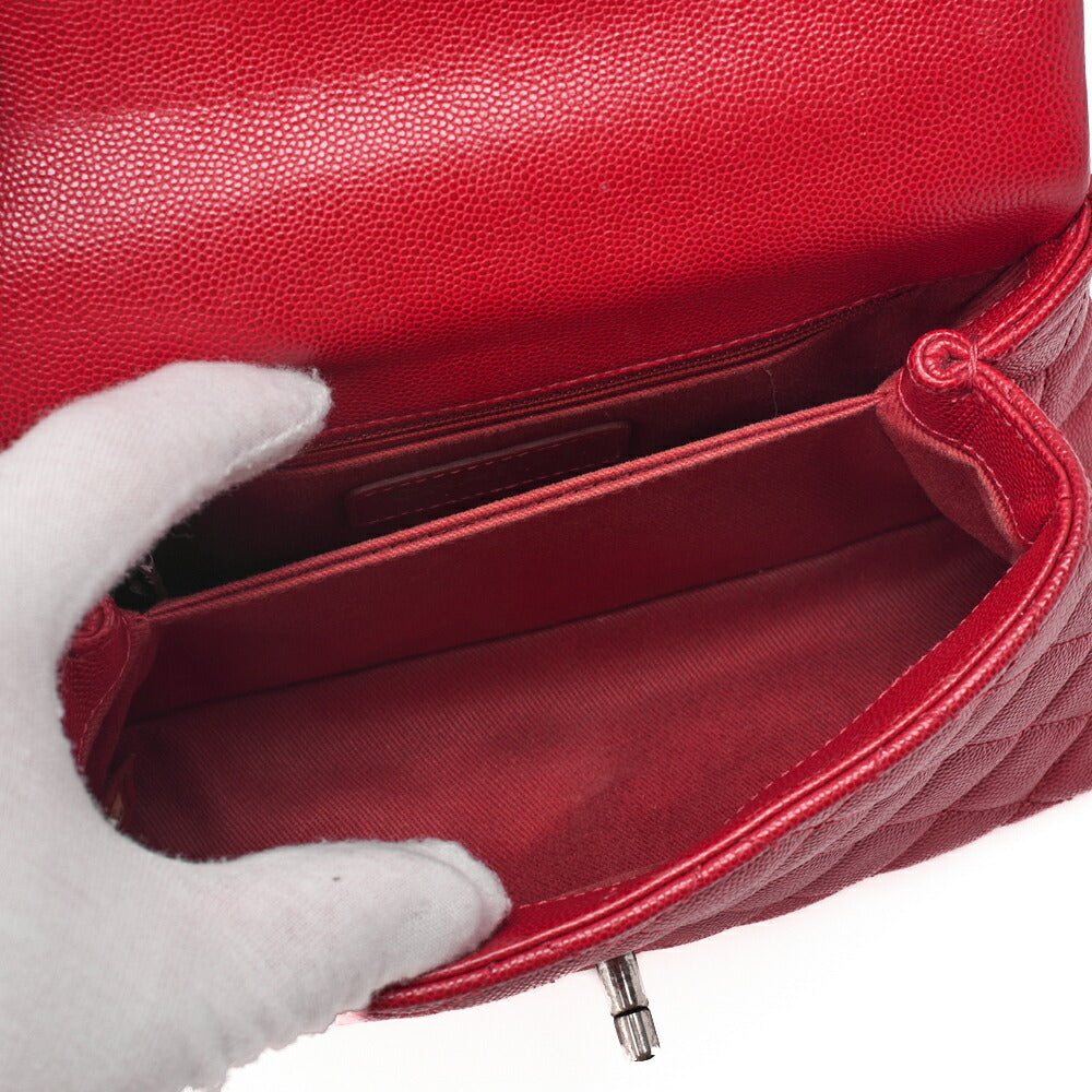CHANEL Chain Shoulder Bag Matlasse Coco Handle 2WAY Handbag Caviar Skin Red Silver-Tone Hardware, Pre-Owned