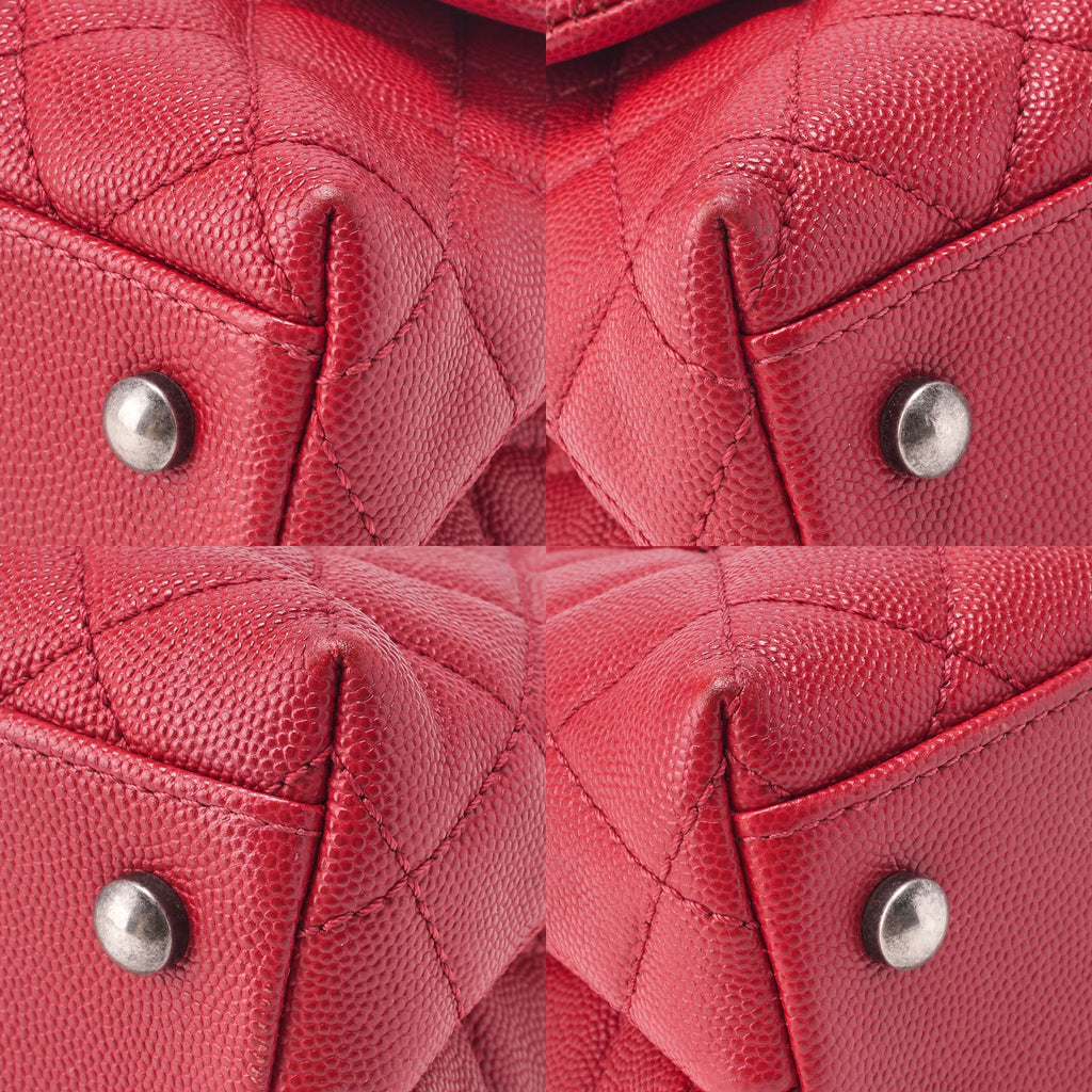 CHANEL Chain Shoulder Bag Matlasse Coco Handle 2WAY Handbag Caviar Skin Red Silver-Tone Hardware, Pre-Owned