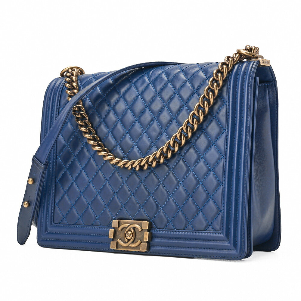 CHANEL Boy Chanel Matlasse Chain Shoulder Vintage Calf Large Size Gold-Tone Hardware, Pre-Owned