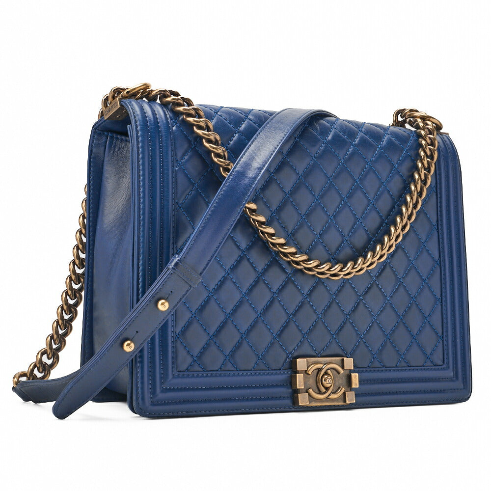 CHANEL Boy Chanel Matlasse Chain Shoulder Vintage Calf Large Size Gold-Tone Hardware, Pre-Owned