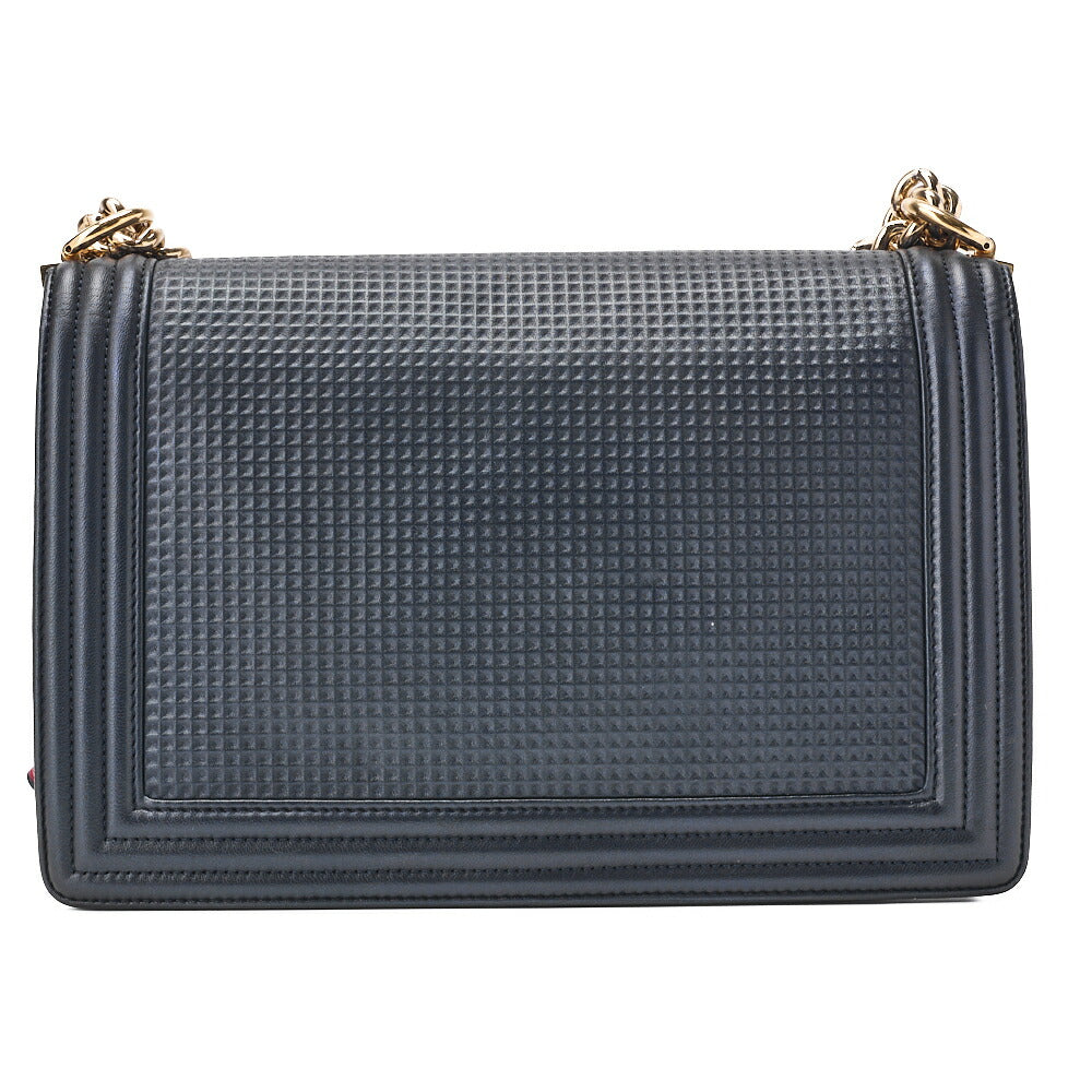 CHANEL Boy Chanel Perforated Design Chain Shoulder Lambskin Navy x Red Large Size Gold-Tone Hardware, Pre-Owned