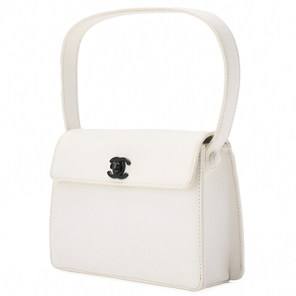 CHANEL Handbag Mini Kelly Shape Caviar Skin White Gold-Tone Hardware, Pre-Owned
