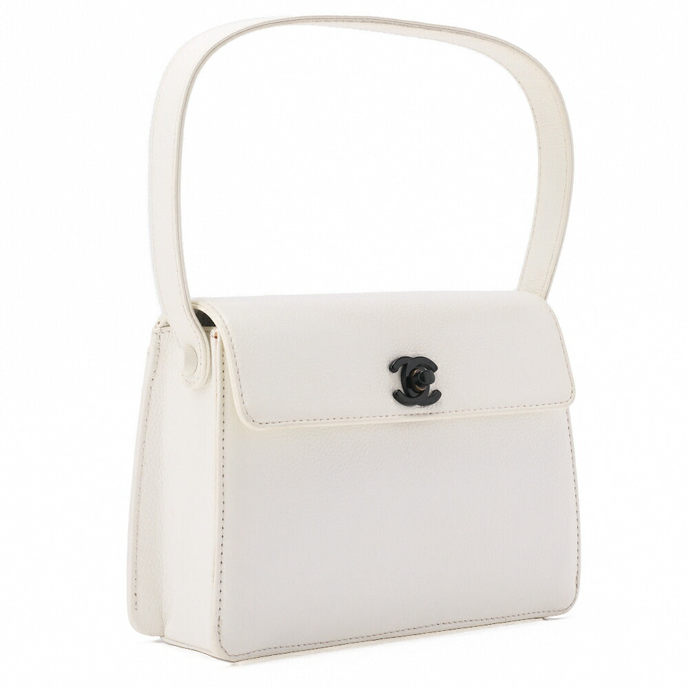 CHANEL Handbag Mini Kelly Shape Caviar Skin White Gold-Tone Hardware, Pre-Owned