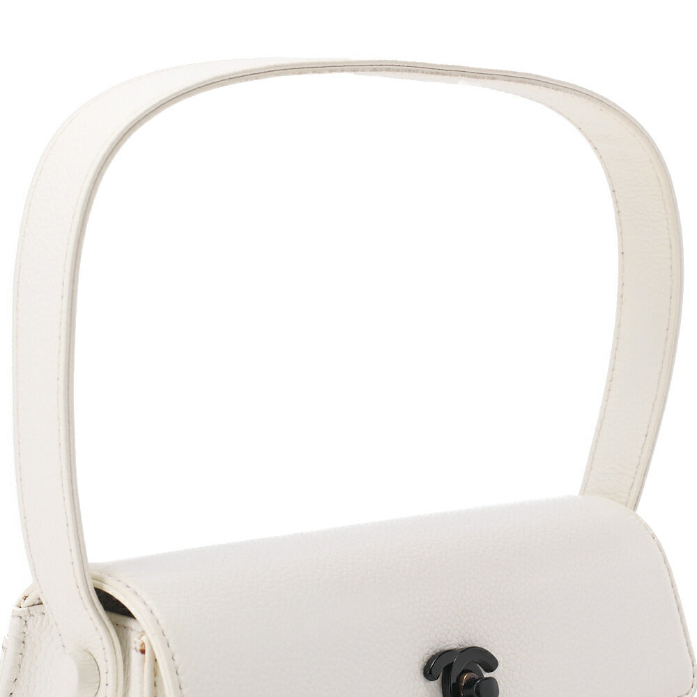 CHANEL Handbag Mini Kelly Shape Caviar Skin White Gold-Tone Hardware, Pre-Owned