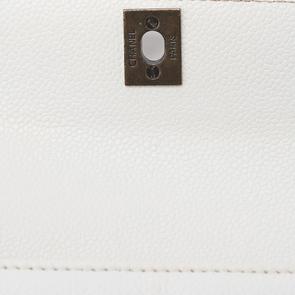 CHANEL Handbag Mini Kelly Shape Caviar Skin White Gold-Tone Hardware, Pre-Owned