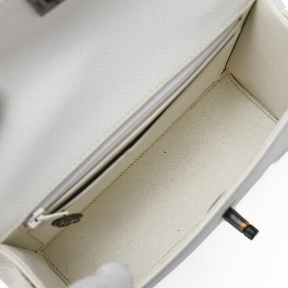CHANEL Handbag Mini Kelly Shape Caviar Skin White Gold-Tone Hardware, Pre-Owned