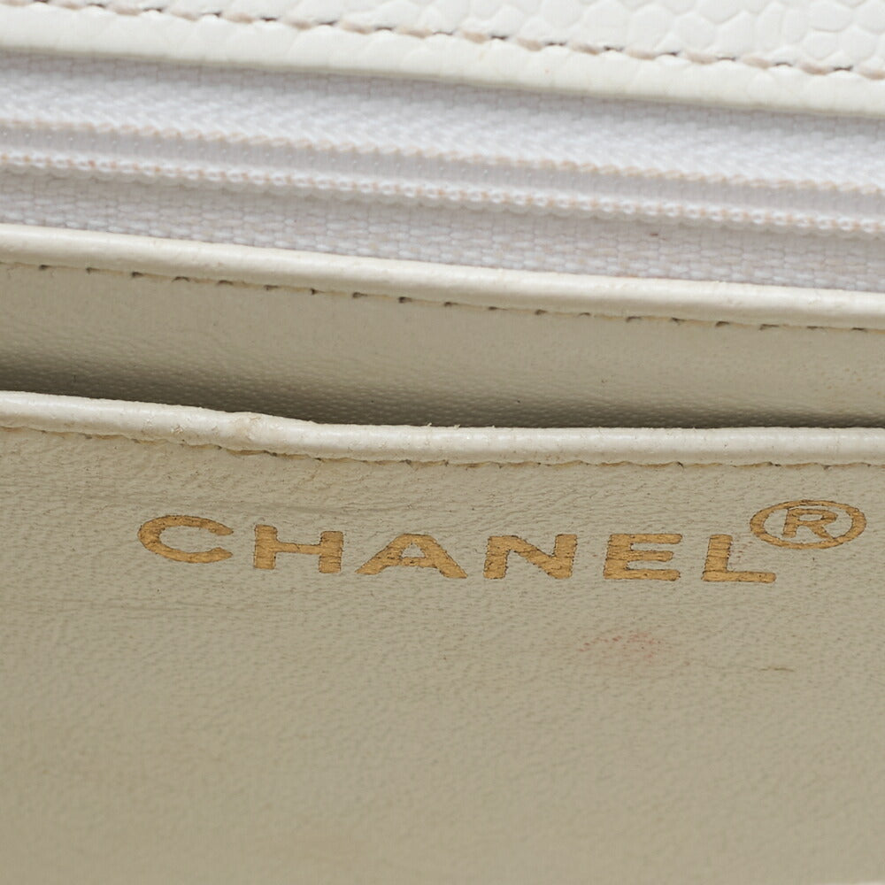 CHANEL Handbag Mini Kelly Shape Caviar Skin White Gold-Tone Hardware, Pre-Owned