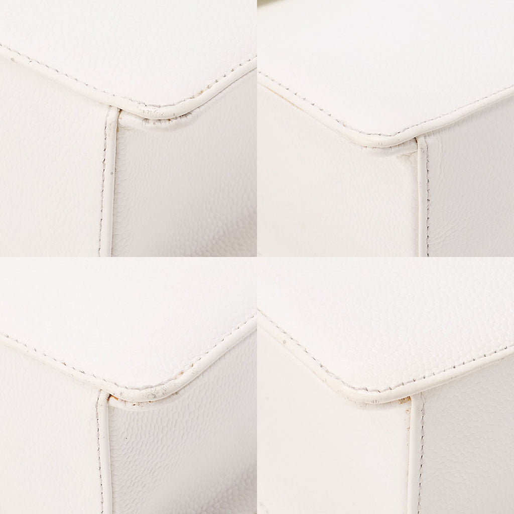 CHANEL Handbag Mini Kelly Shape Caviar Skin White Gold-Tone Hardware, Pre-Owned