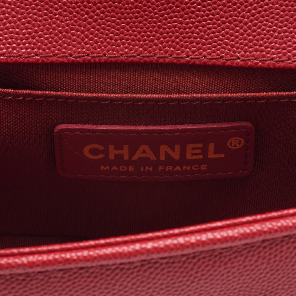 CHANEL Boy Chanel V-Stitch Chain Shoulder Caviar Skin Red Gold-Tone Hardware, Pre-Owned
