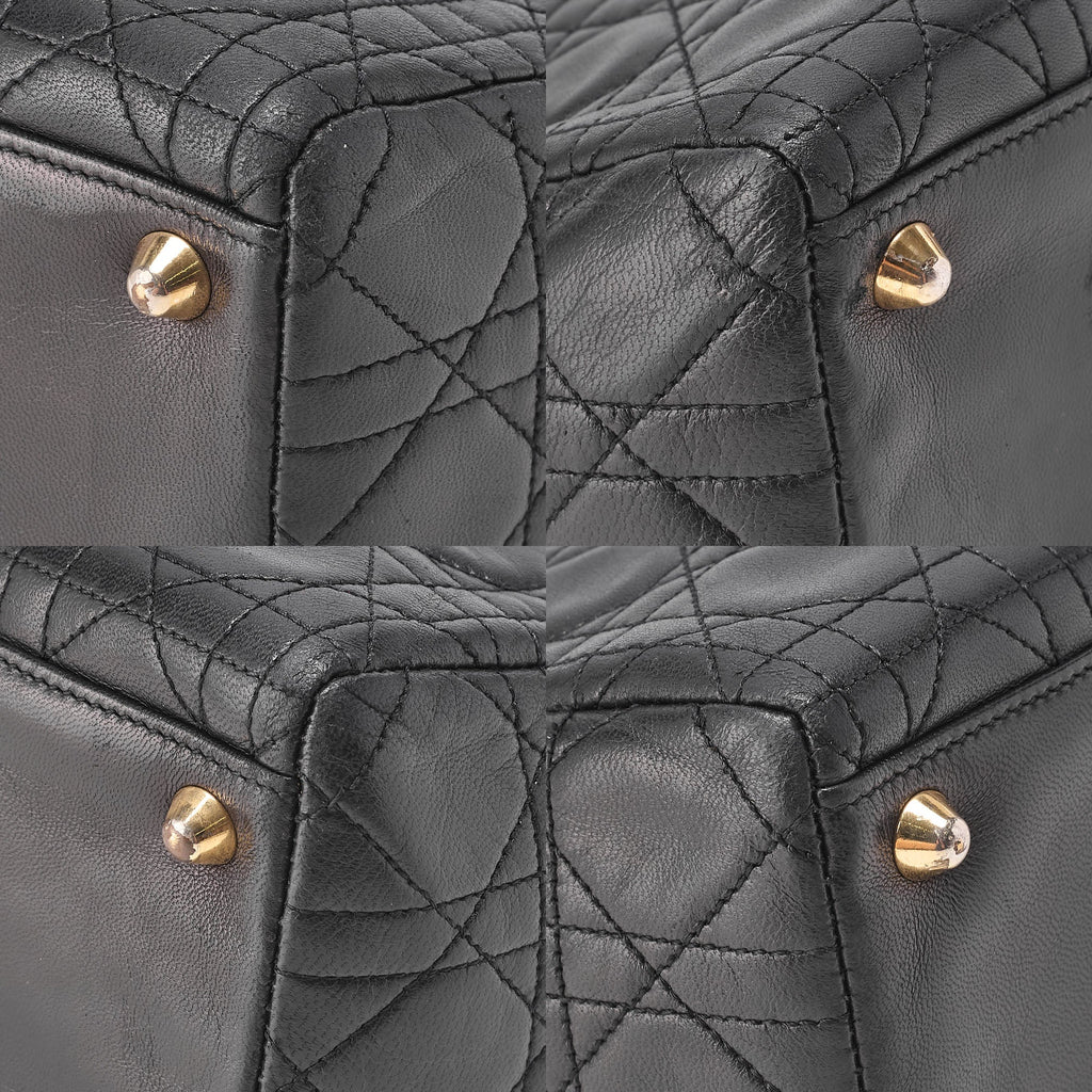 Dior Lady Dior Canage Handbag 2way Lambskin Black Large Size Gold-Tone Hardware, Pre-Owned