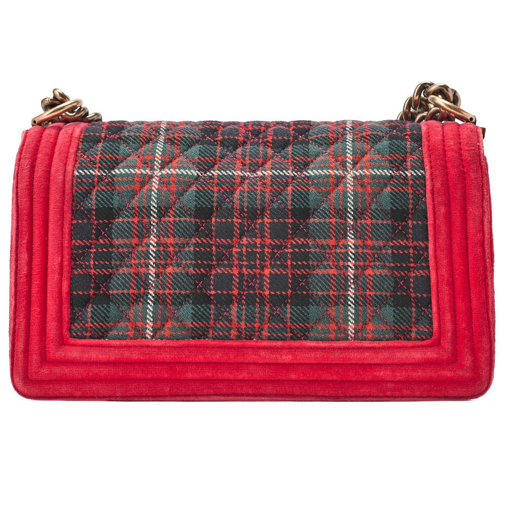 CHANEL Boy Chanel Matelassé Chain Shoulder Cotton x Pelore Red ｘ Multicolor Gold-Tone Hardware, Pre-Owned