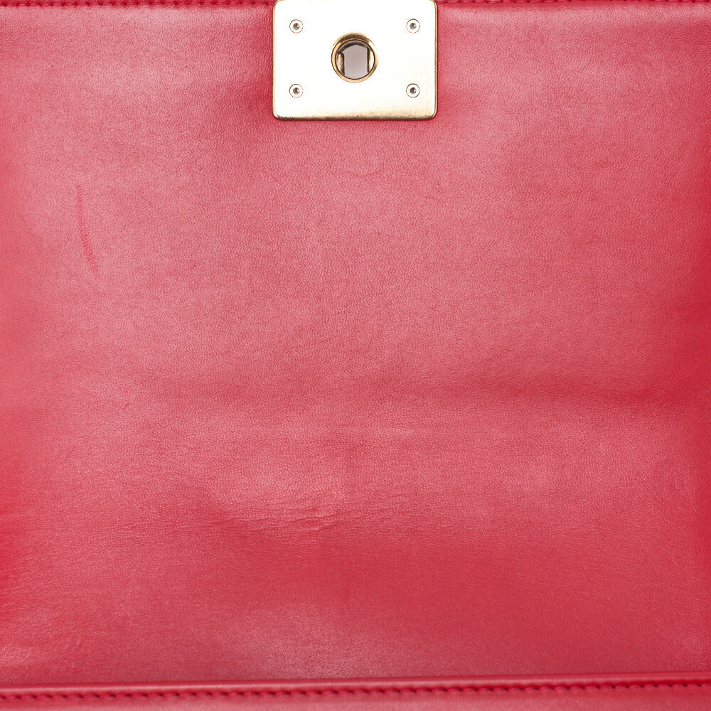 CHANEL Boy Chanel Matelassé Chain Shoulder Cotton x Pelore Red ｘ Multicolor Gold-Tone Hardware, Pre-Owned