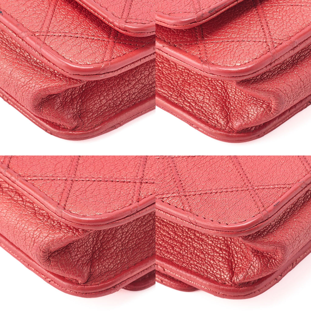 CHANEL Bicolore Matelassé Chain Wallet Calfskin Red Silver-Tone Hardware, Pre-Owned