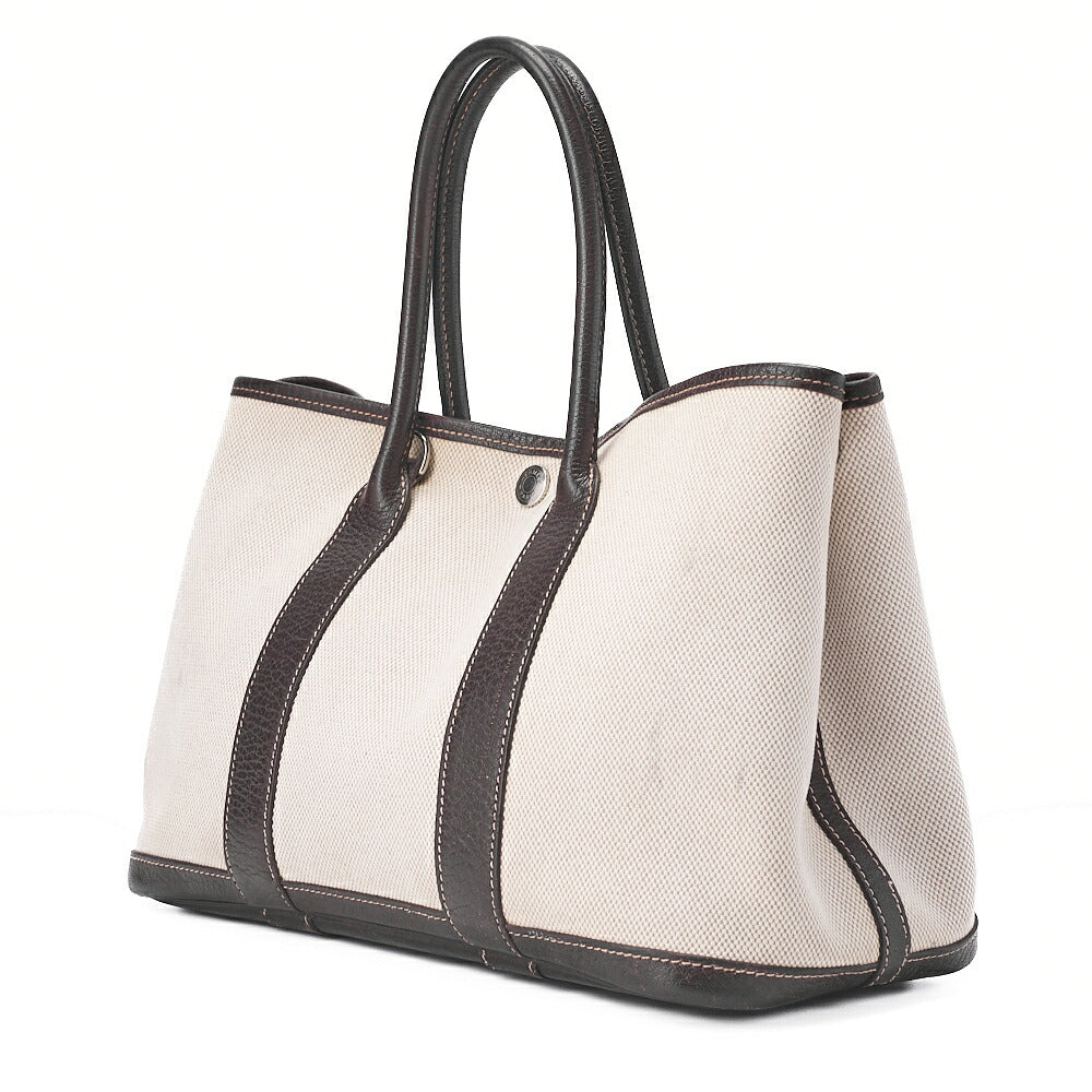 HERMES Garden Party TPM Bag Tooise Ivory ｘ Brown Silver-Tone Hardware, Pre-Owned