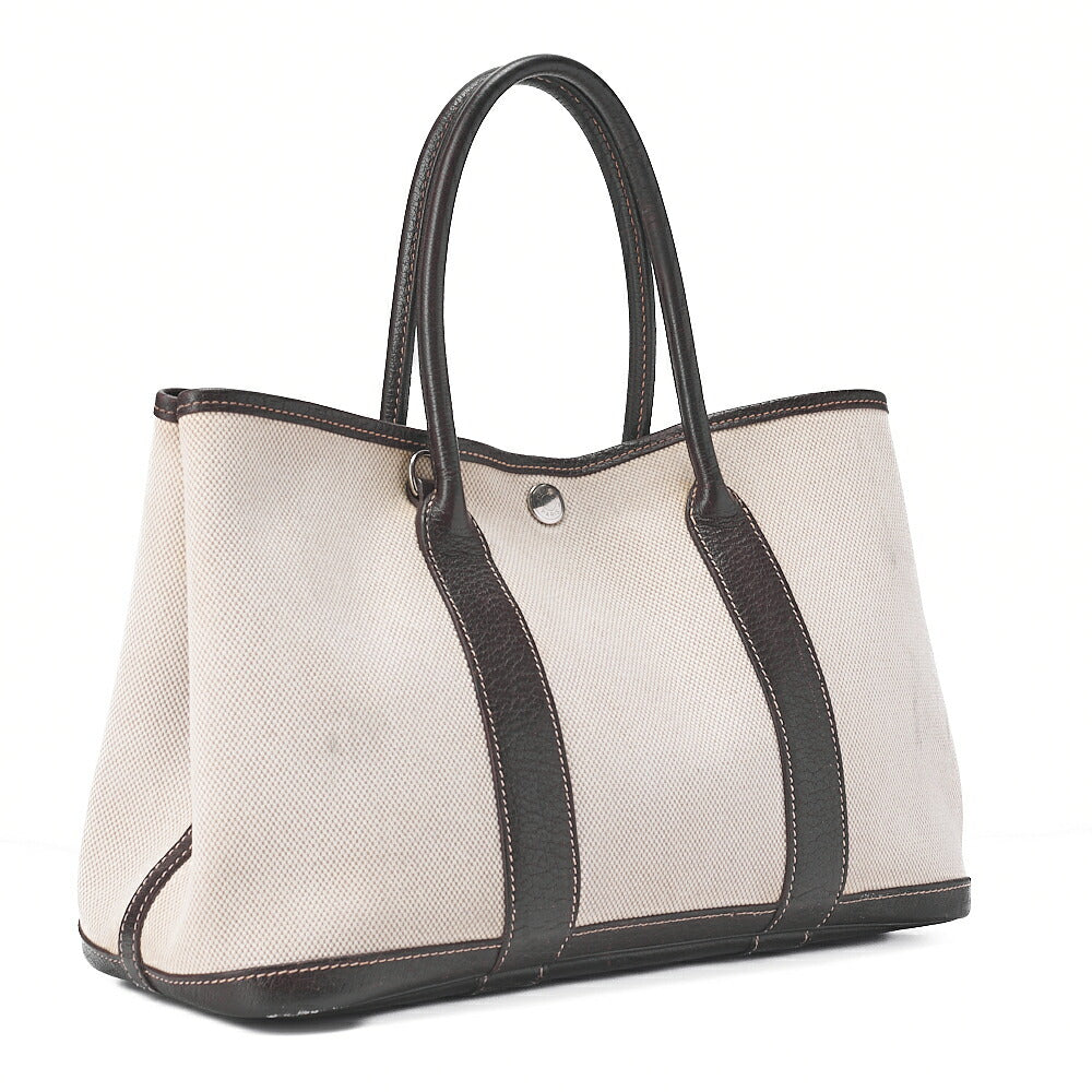 HERMES Garden Party TPM Bag Tooise Ivory ｘ Brown Silver-Tone Hardware, Pre-Owned