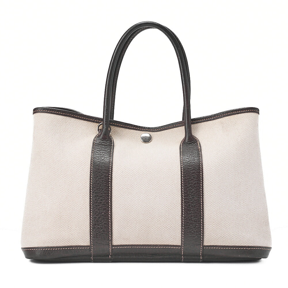 HERMES Garden Party TPM Bag Tooise Ivory ｘ Brown Silver-Tone Hardware, Pre-Owned