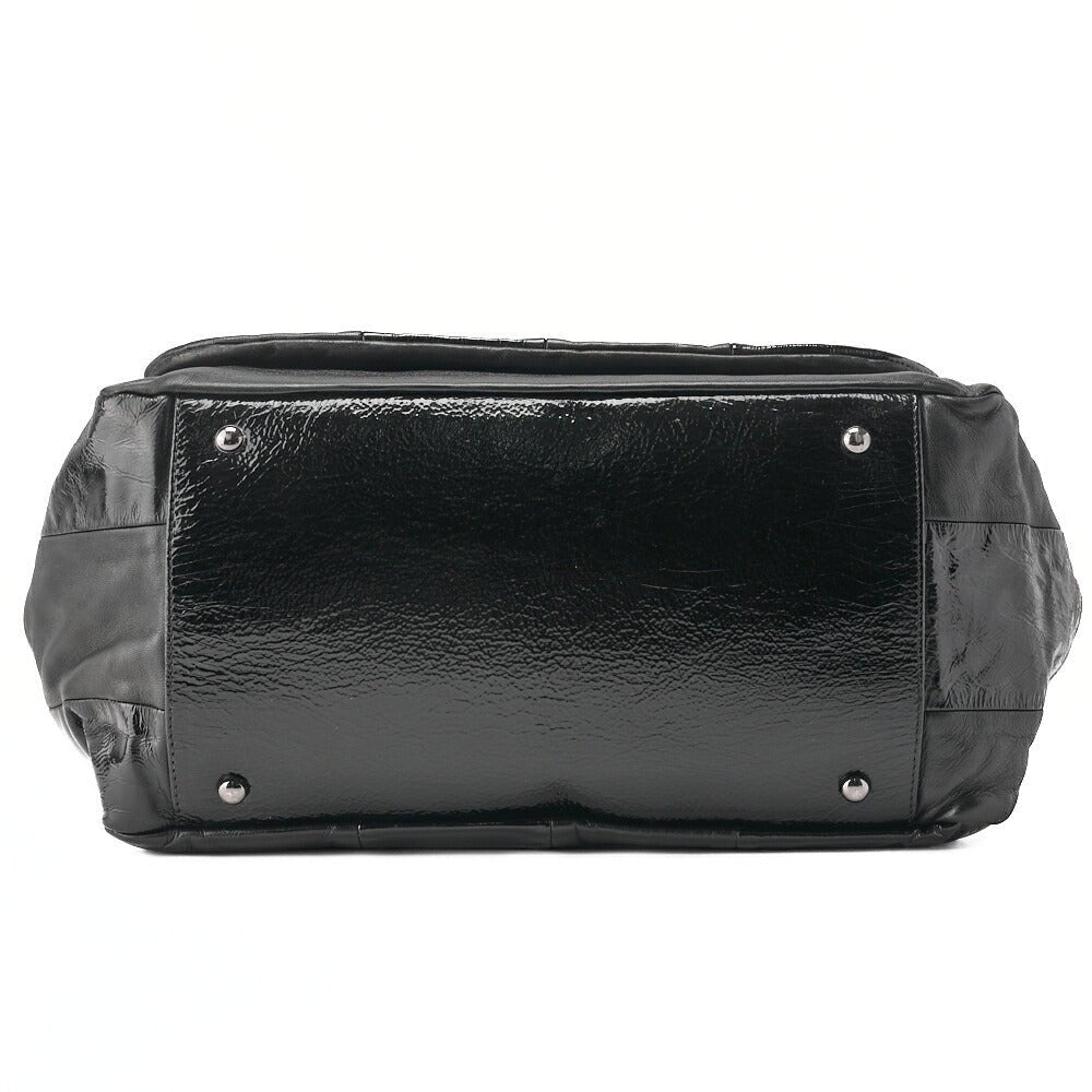 CHANEL Chain Shoulder Bag Cocomark Patchwork Full Flap Lambskin x Enamel Black Silver-Tone Hardware, Pre-Owned