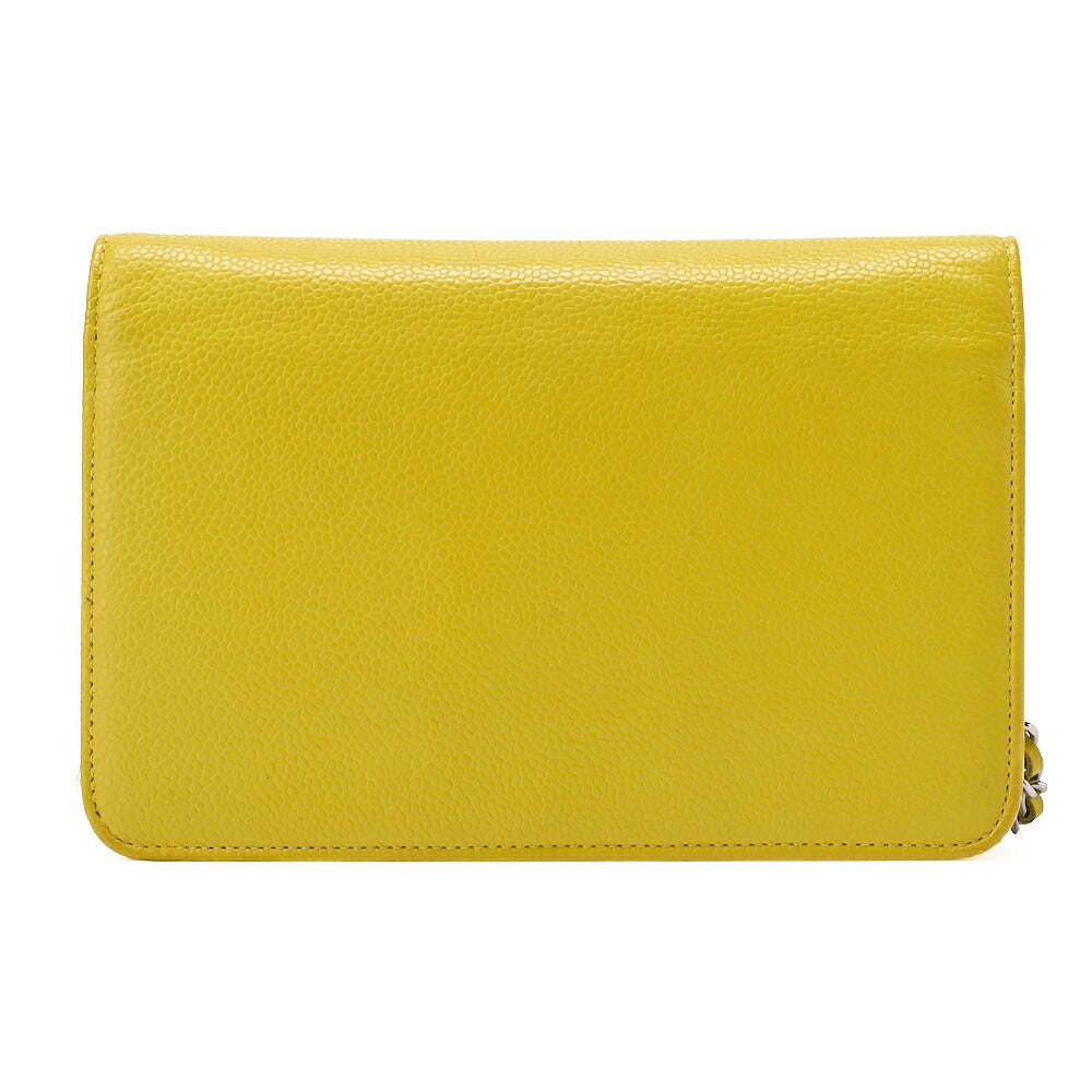 CHANEL Shoulder Bag Chain Wallet Caviar Skin Yellow Silver-Tone Hardware, Pre-Owned