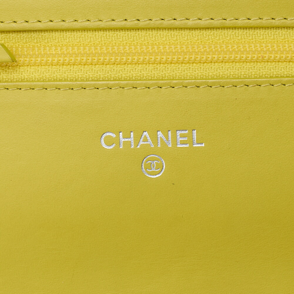 CHANEL Shoulder Bag Chain Wallet Caviar Skin Yellow Silver-Tone Hardware, Pre-Owned