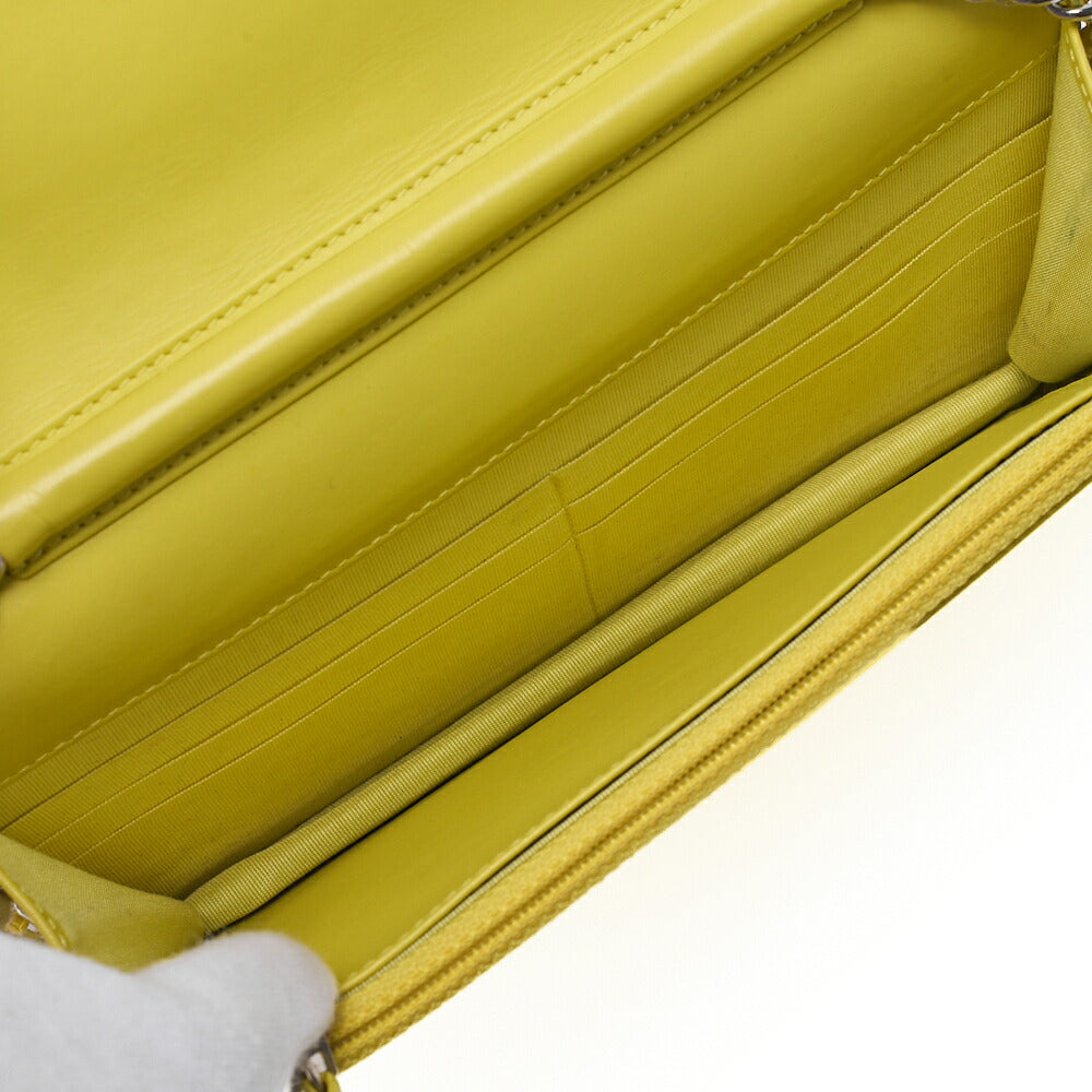 CHANEL Shoulder Bag Chain Wallet Caviar Skin Yellow Silver-Tone Hardware, Pre-Owned