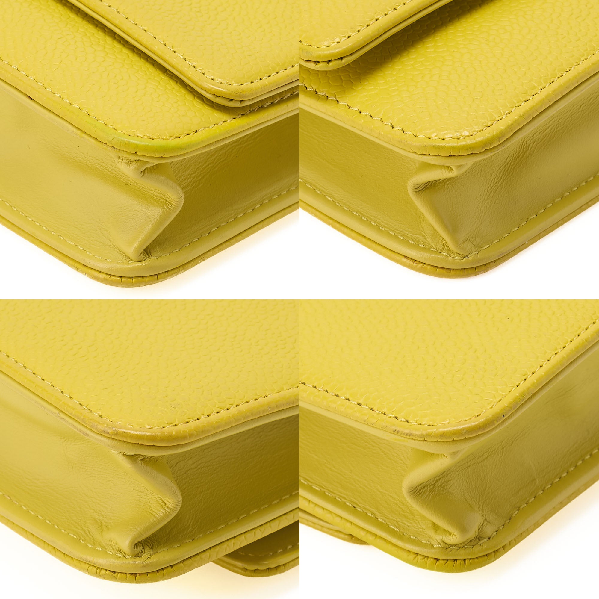 CHANEL Shoulder Bag Chain Wallet Caviar Skin Yellow Silver-Tone Hardware, Pre-Owned