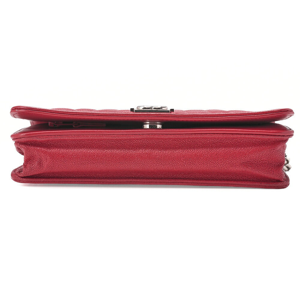 CHANEL Boy Chanel Matelasse Chain Wallet Caviar Skin Red Silver-Tone Hardware, Pre-Owned
