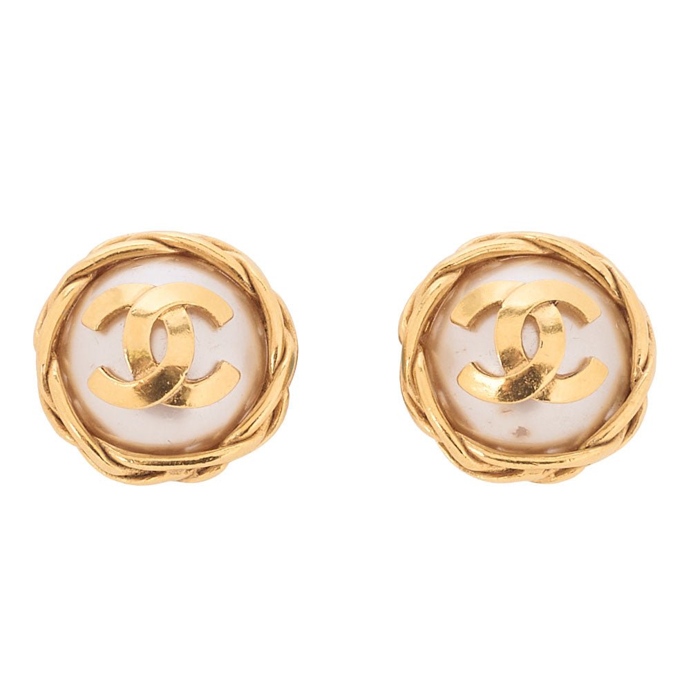 CHANEL Pearl Earrings Coco Mark Earrings GP x Faux Pearl Gold Gold-Tone Hardware, Pre-Owned