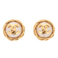 CHANEL Pearl Earrings Coco Mark Earrings GP x Faux Pearl Gold Gold-Tone Hardware, Pre-Owned