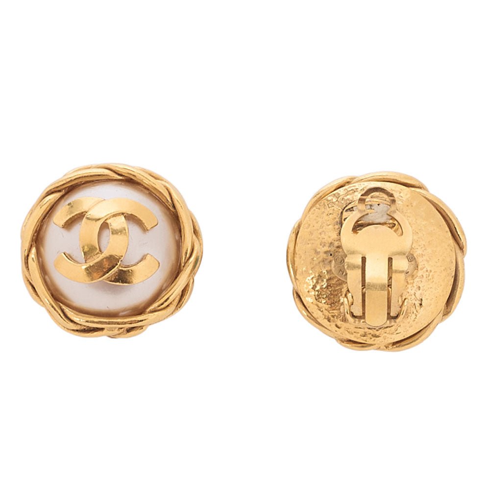 CHANEL Pearl Earrings Coco Mark Earrings GP x Faux Pearl Gold Gold-Tone Hardware, Pre-Owned