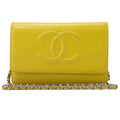 CHANEL Shoulder Bag Chain Wallet Caviar Skin Yellow Silver-Tone Hardware, Pre-Owned