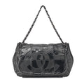 CHANEL Chain Shoulder Bag Cocomark Patchwork Full Flap Lambskin x Enamel Black Silver-Tone Hardware, Pre-Owned