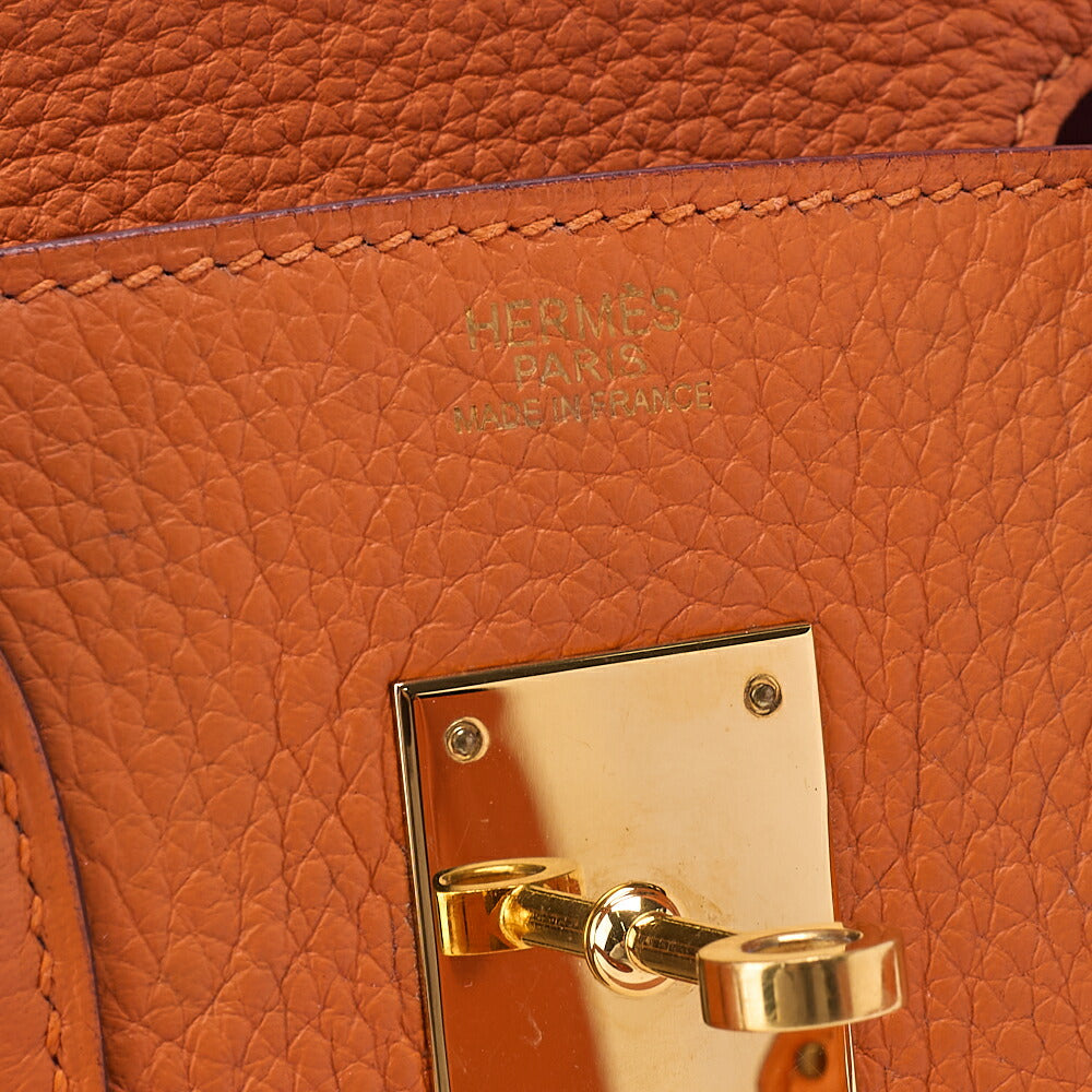 HERMES Birkin 30 Handbag Togo Orange Gold-Tone Hardware, Pre-Owned