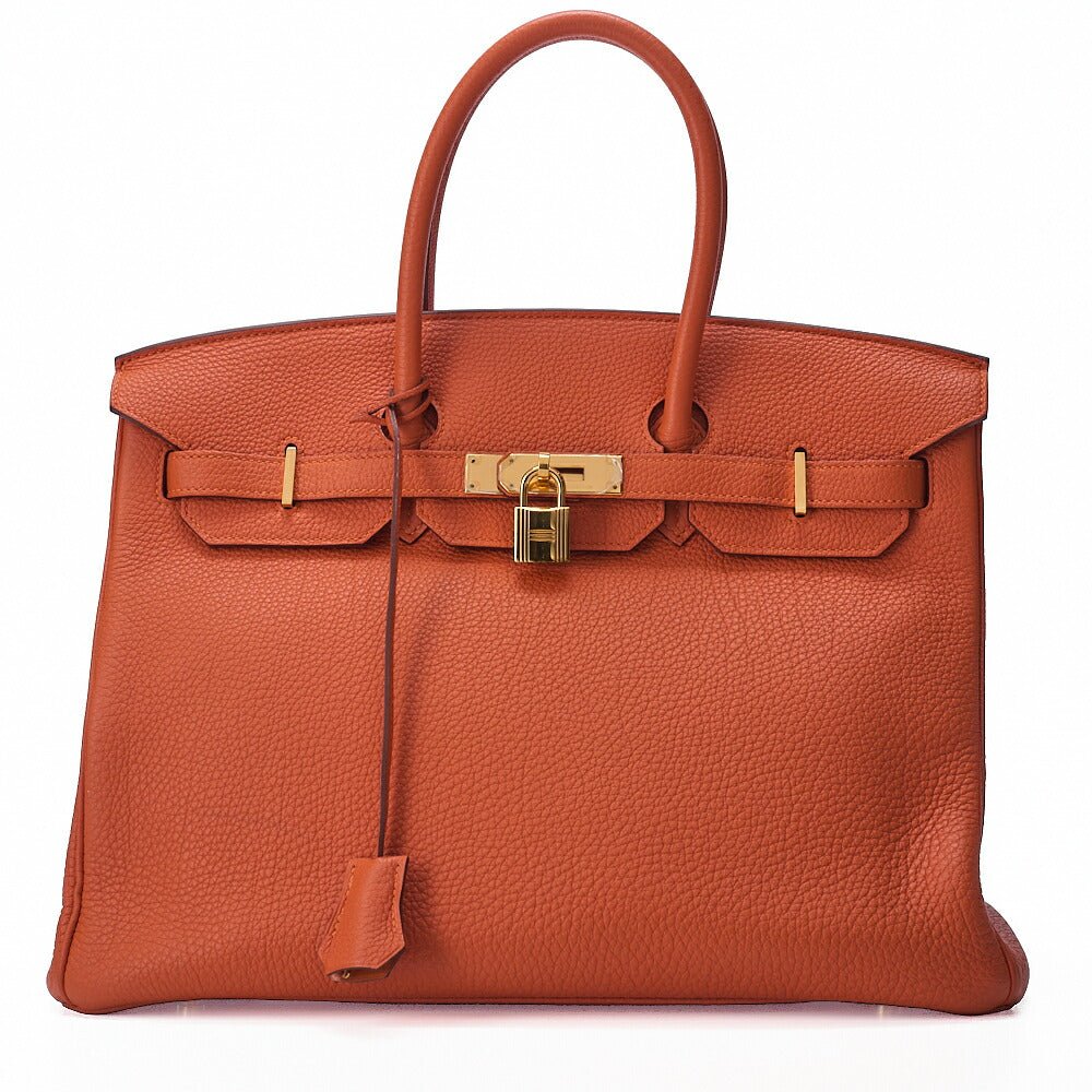 HERMES Birkin 35 Handbag Tryon Clemence Orange Gold-Tone Hardware, Pre-Owned