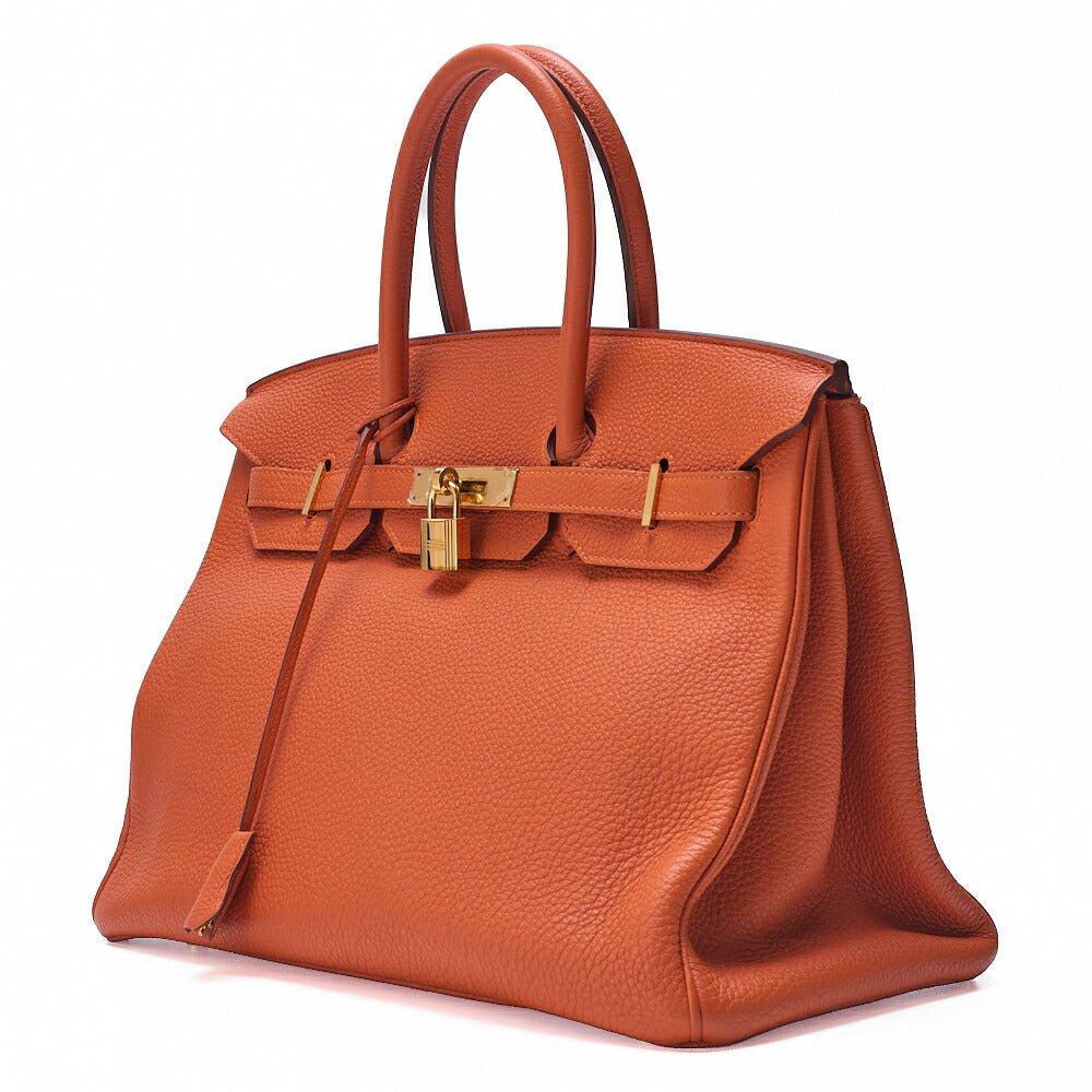 HERMES Birkin 35 Handbag Tryon Clemence Orange Gold-Tone Hardware, Pre-Owned