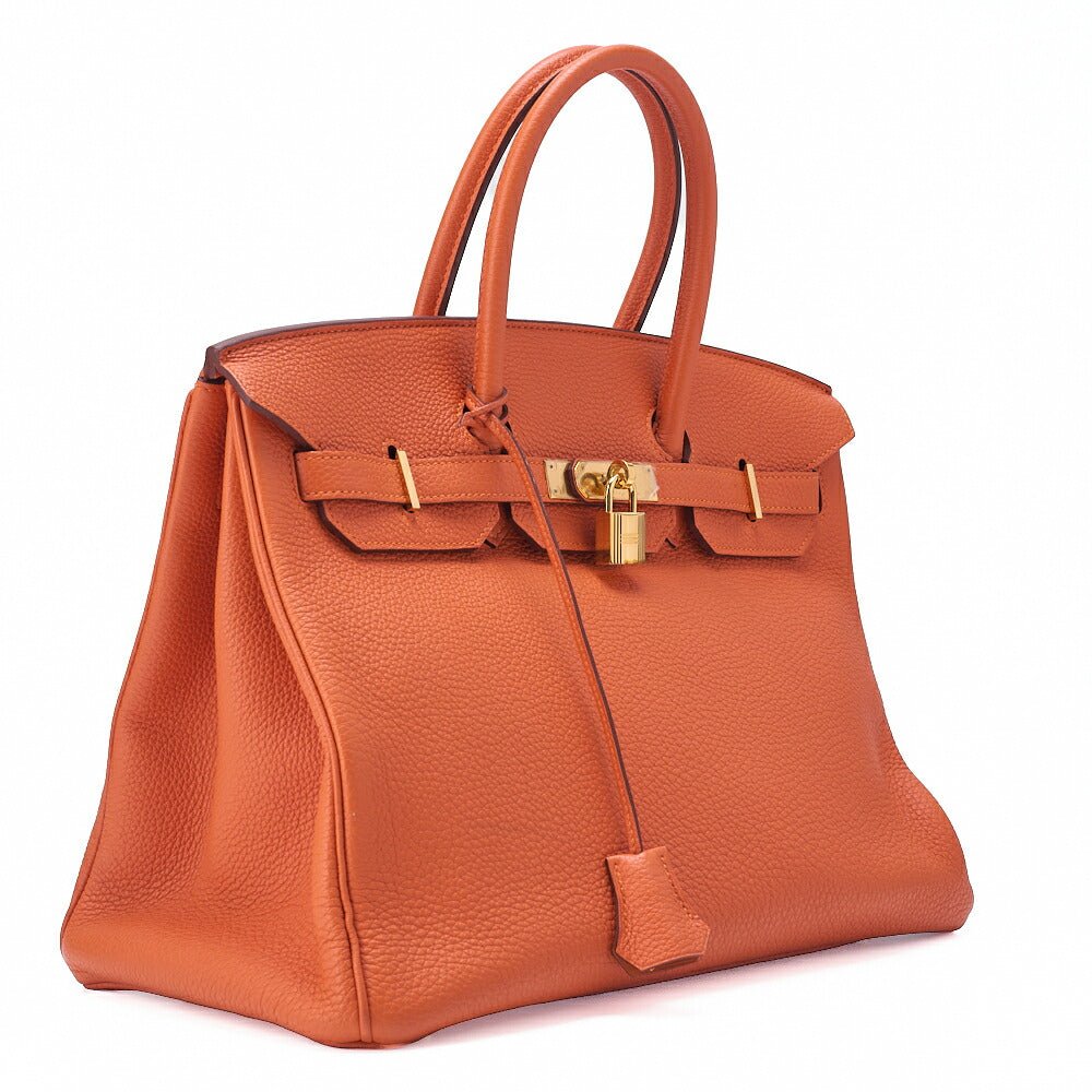 HERMES Birkin 35 Handbag Tryon Clemence Orange Gold-Tone Hardware, Pre-Owned