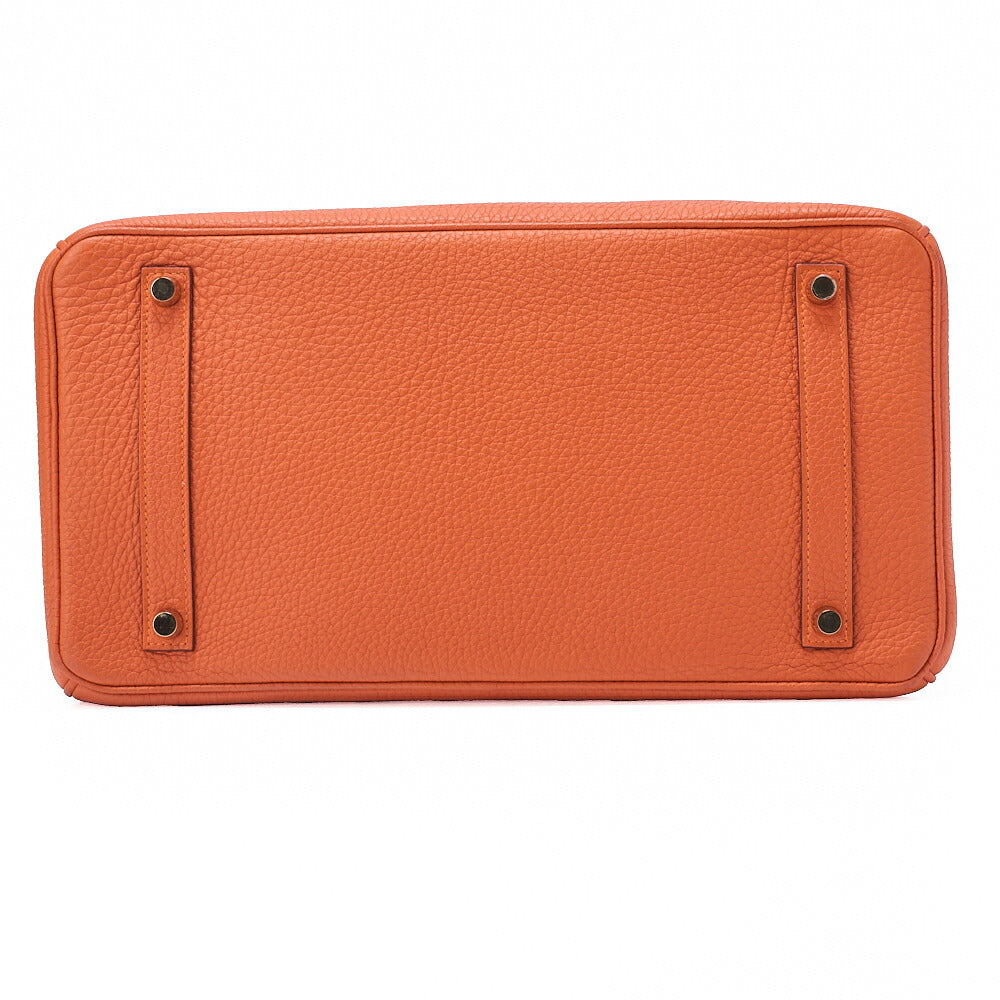 HERMES Birkin 35 Handbag Tryon Clemence Orange Gold-Tone Hardware, Pre-Owned