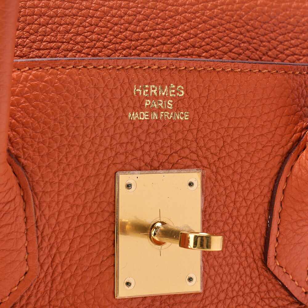 HERMES Birkin 35 Handbag Tryon Clemence Orange Gold-Tone Hardware, Pre-Owned