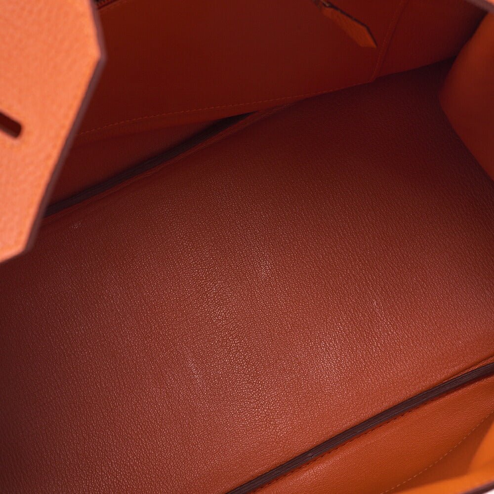 HERMES Birkin 35 Handbag Tryon Clemence Orange Gold-Tone Hardware, Pre-Owned