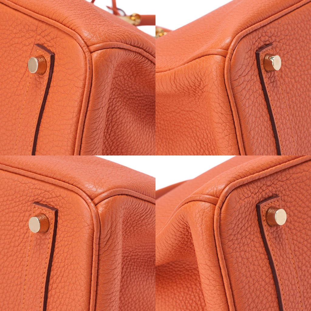 HERMES Birkin 35 Handbag Tryon Clemence Orange Gold-Tone Hardware, Pre-Owned