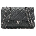 CHANEL Chain Shoulder Bag Deca Matelasse 30cm Single Flap Caviar Skin Black Silver-Tone Hardware, Pre-Owned