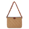 CHANEL Shoulder Bag Matelasse Lambskin Tortoiseshell Plastic Chain Shoulder Beige Gold-Tone Hardware, Pre-Owned