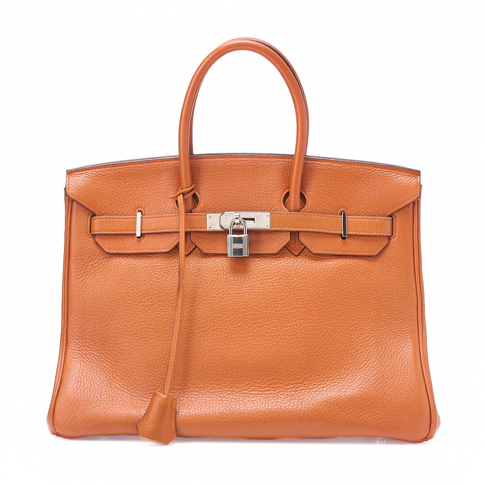 HERMES Birkin 35 Handbag Tryon Orange Silver-Tone Hardware, Pre-Owned