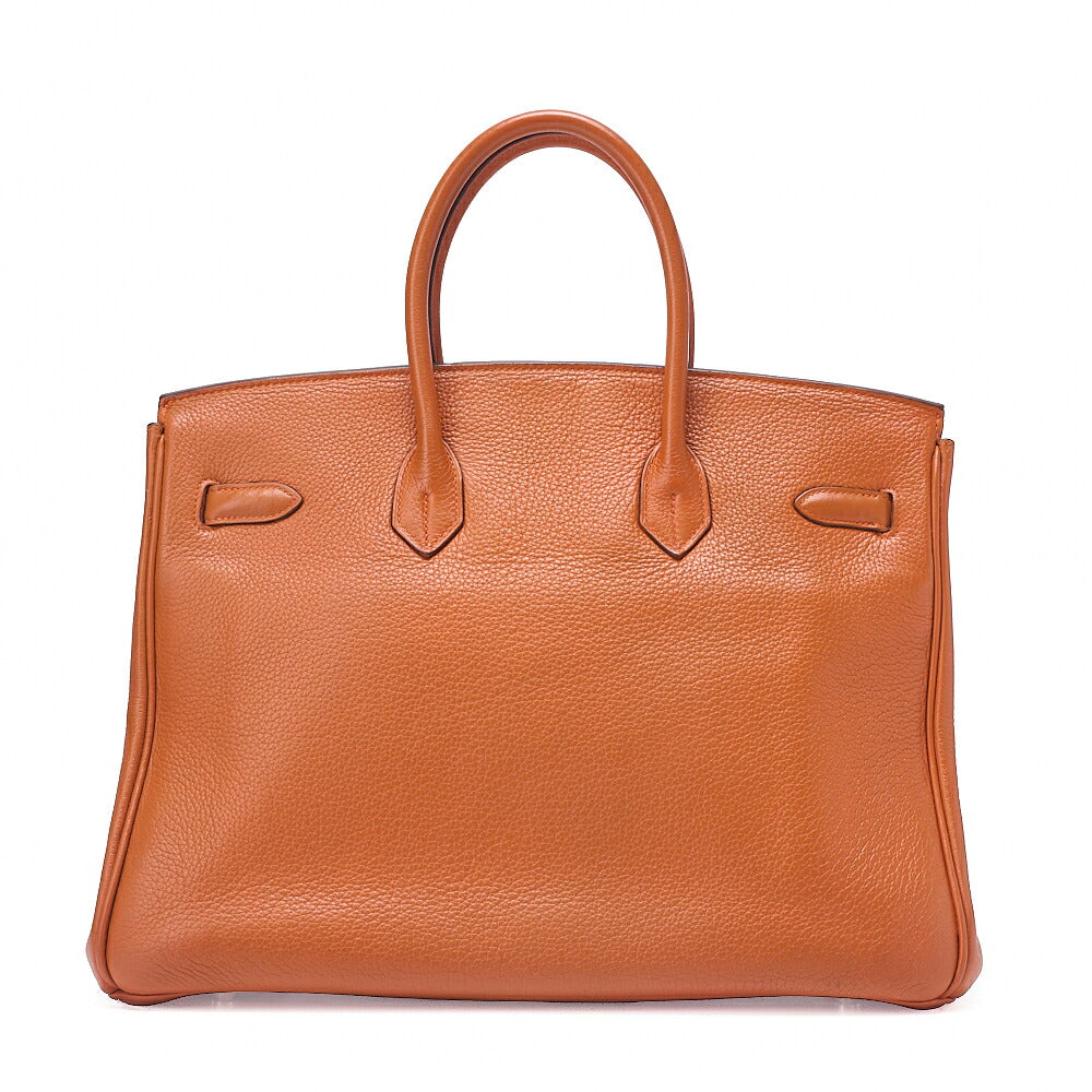 HERMES Birkin 35 Handbag Tryon Orange Silver-Tone Hardware, Pre-Owned